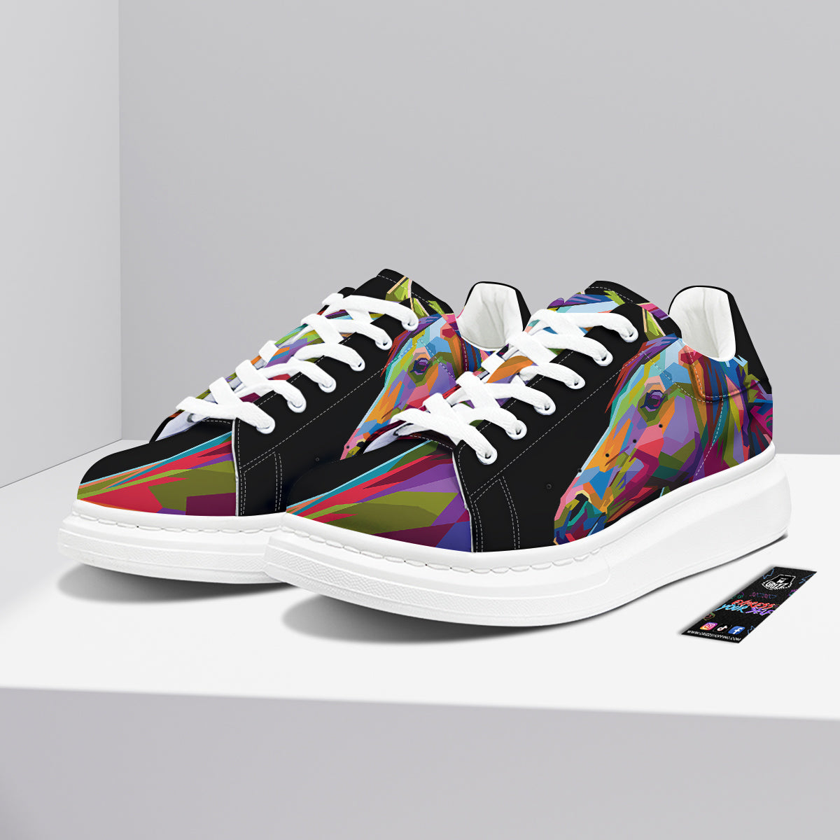 Portrait Horse Colorful Print Platform Shoes-grizzshop