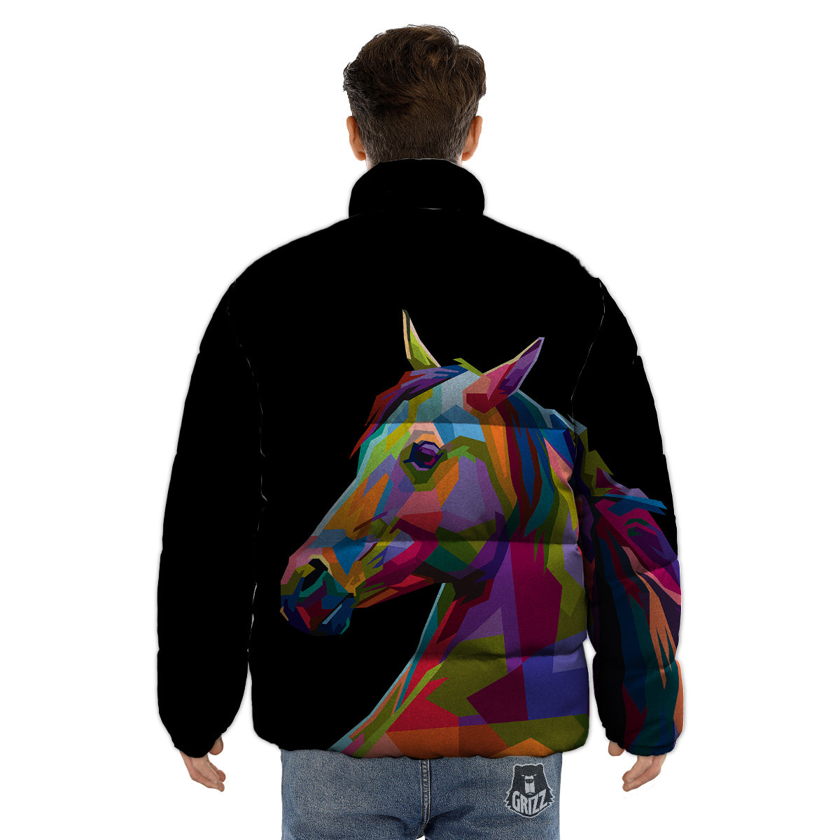 Portrait Horse Colorful Print Puffer Jacket-grizzshop