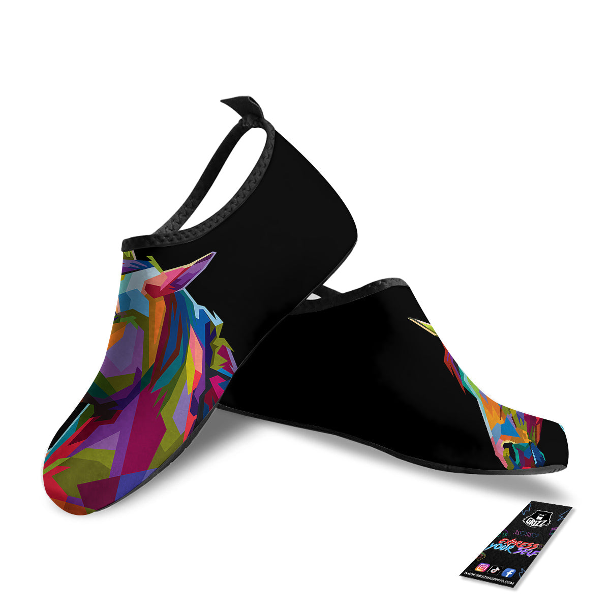 Portrait Horse Colorful Print Water Shoes-grizzshop