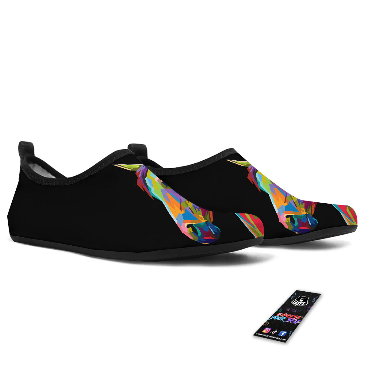 Portrait Horse Colorful Print Water Shoes-grizzshop