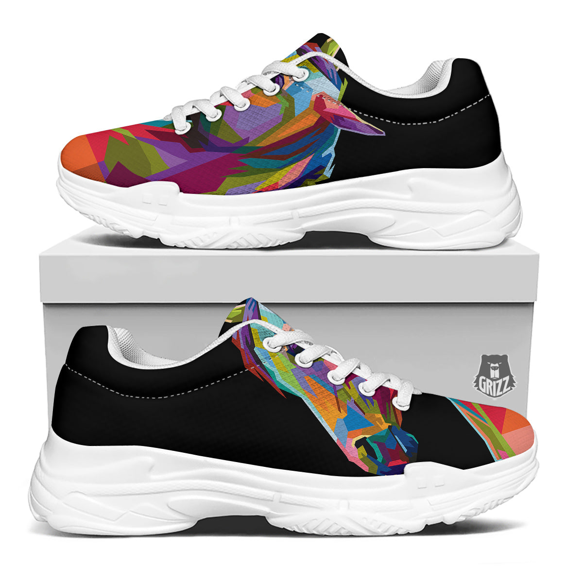 Portrait Horse Colorful Print White Chunky Shoes-grizzshop