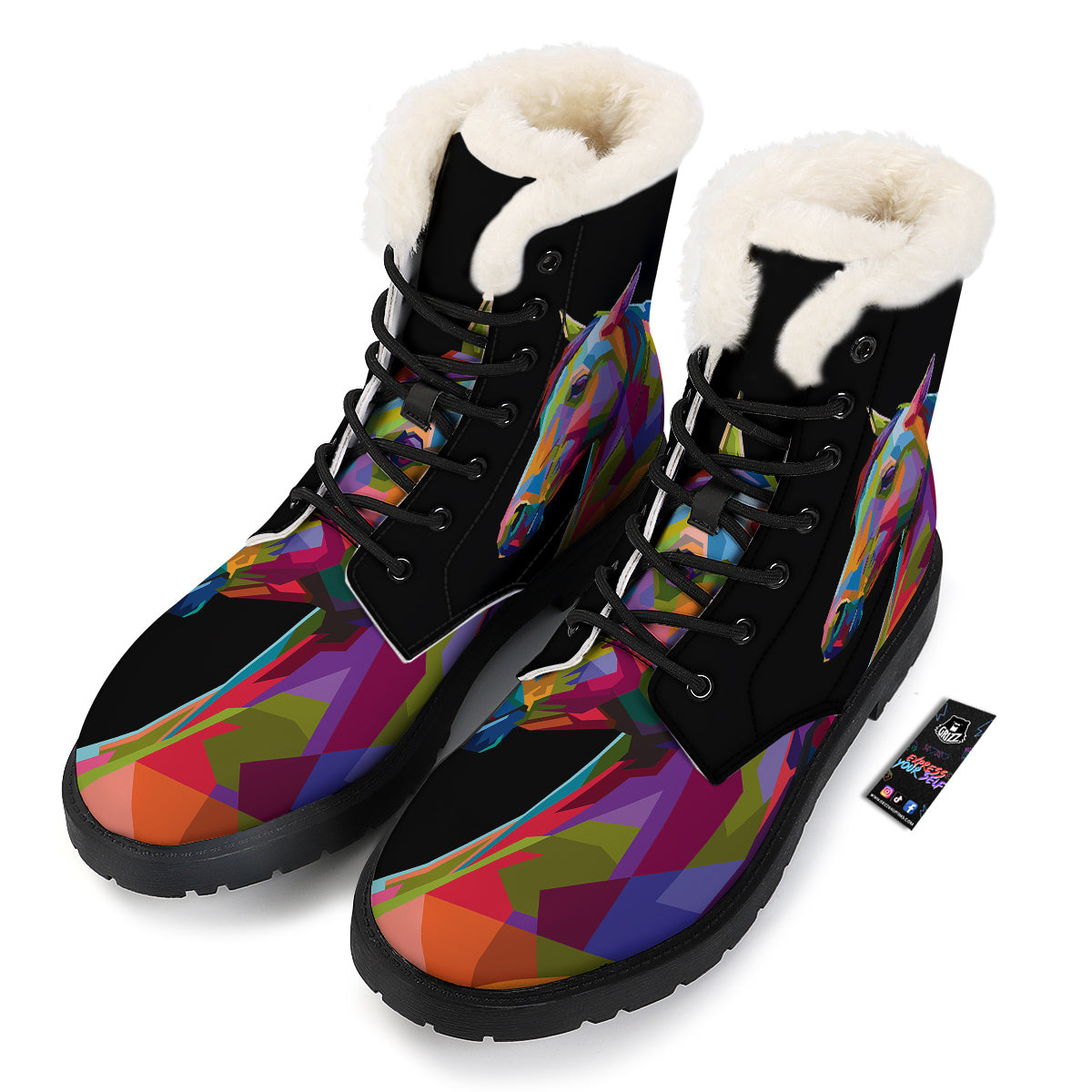Portrait Horse Colorful Print Winter Boots-grizzshop