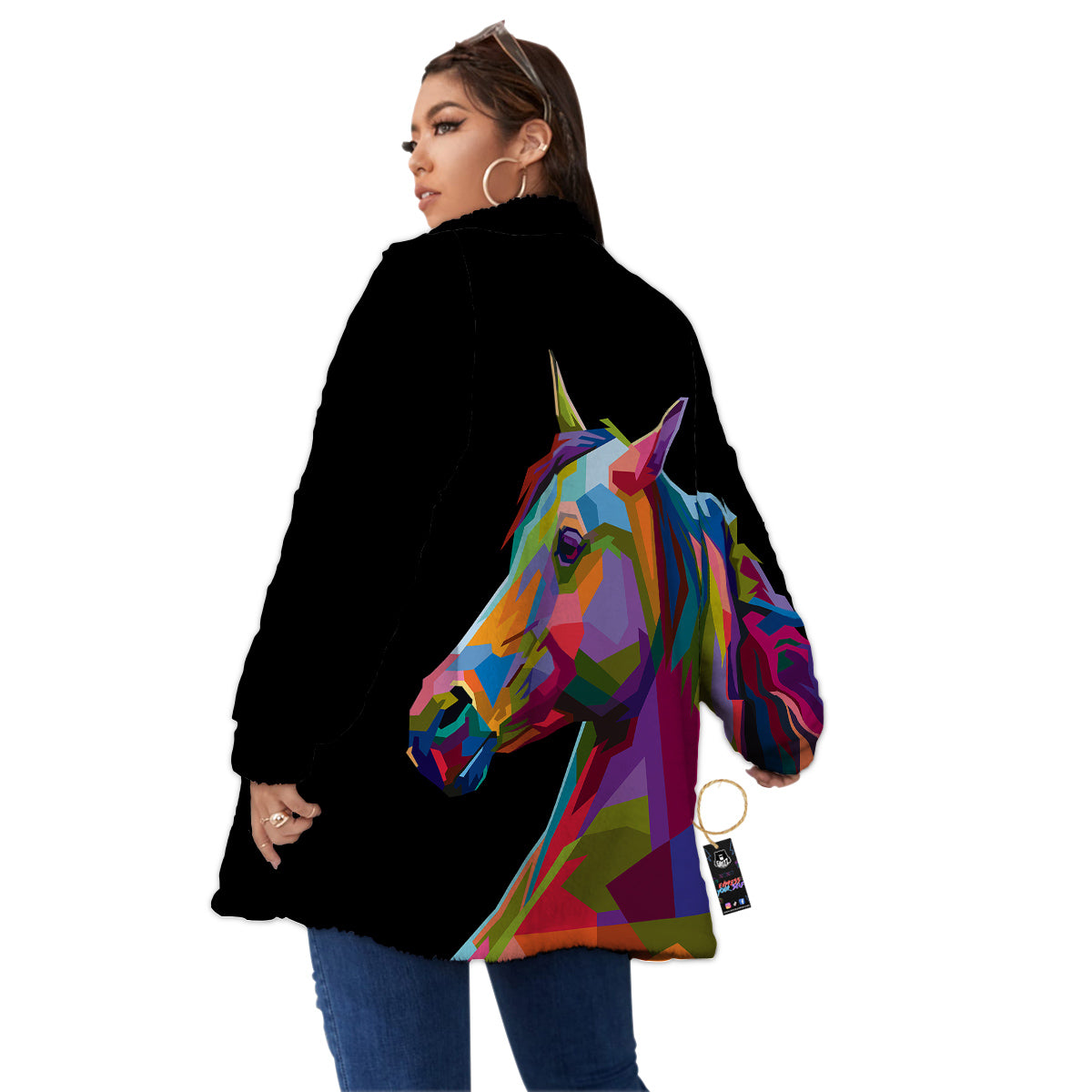 Portrait Horse Colorful Print Women's Sherpa Jacket-grizzshop