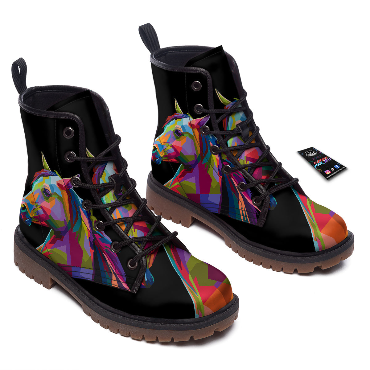 Portrait Horse Colorful Print Work Boots-grizzshop