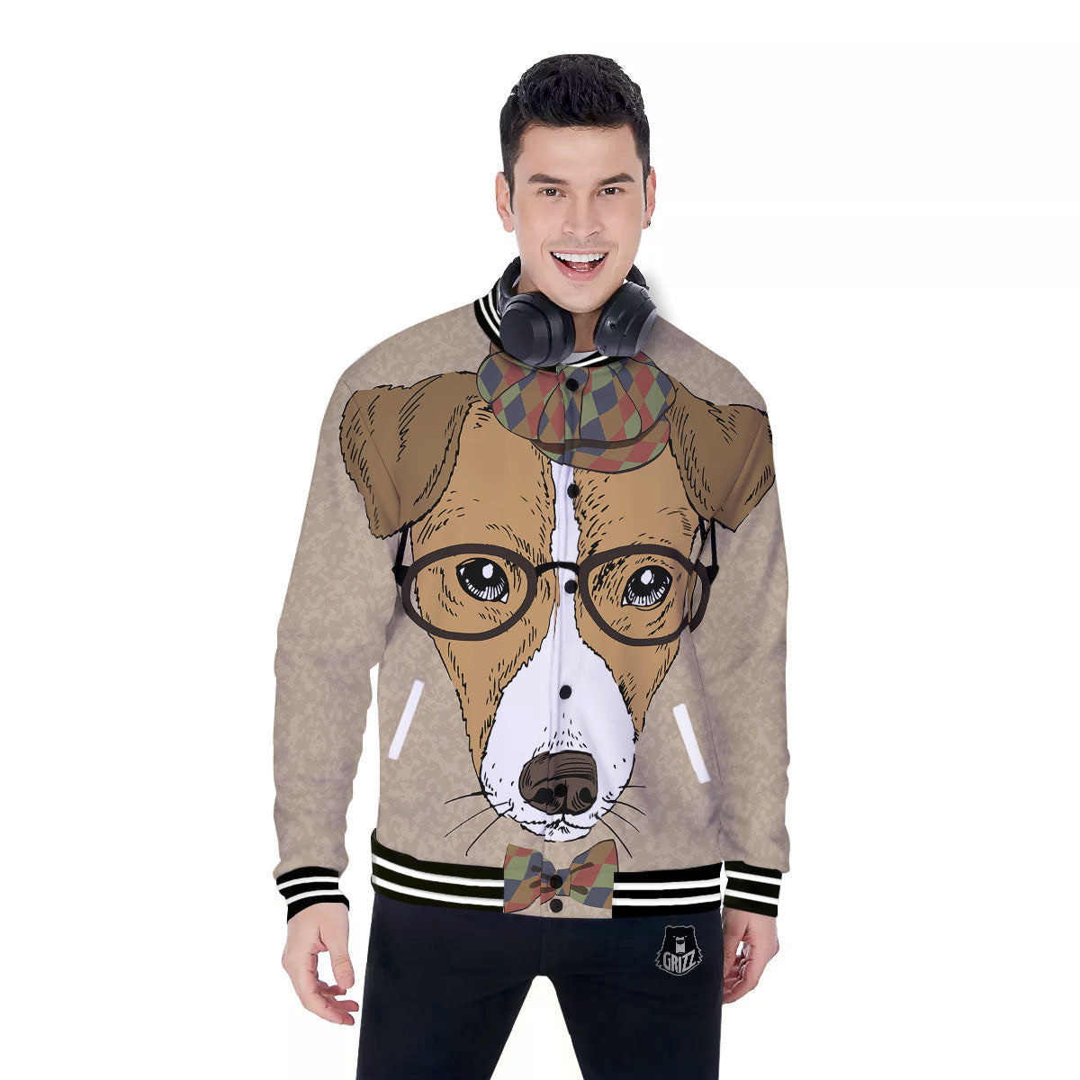 Portrait Jack Russell Terrier Print Baseball Jacket-grizzshop