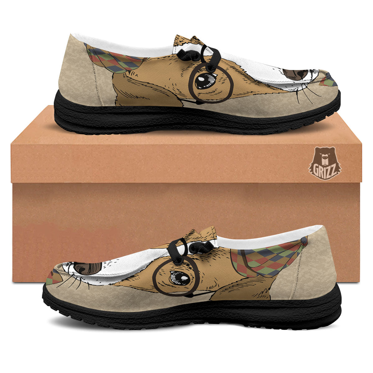 Portrait Jack Russell Terrier Print Black Loafers-grizzshop