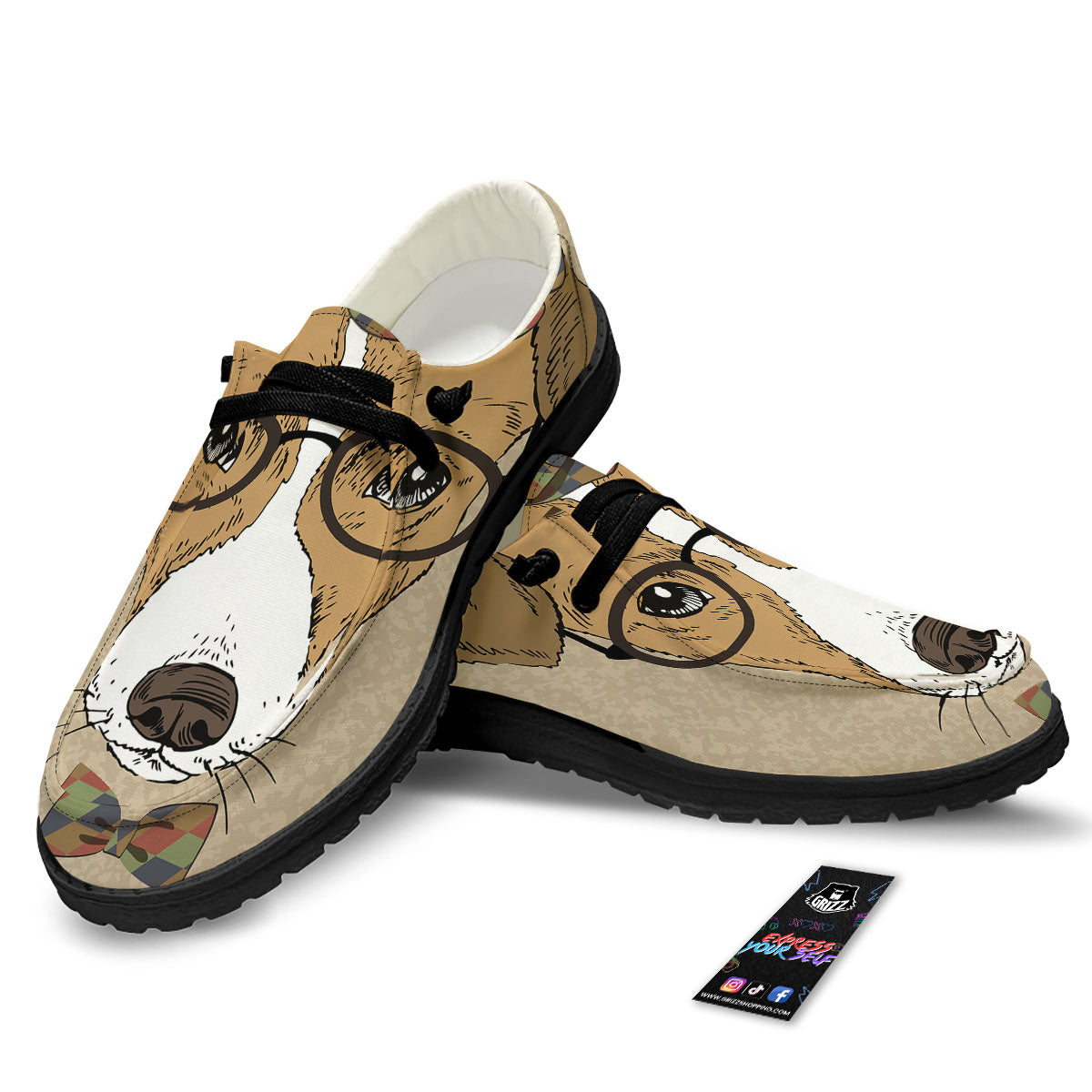 Portrait Jack Russell Terrier Print Black Loafers-grizzshop