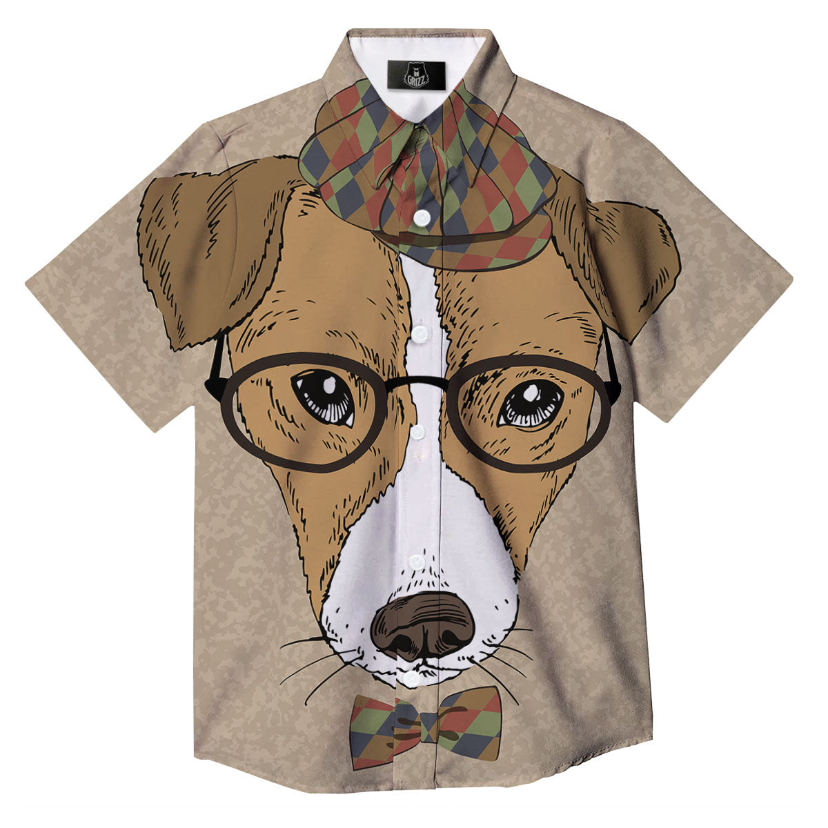 Portrait Jack Russell Terrier Print Button Up Shirt-grizzshop