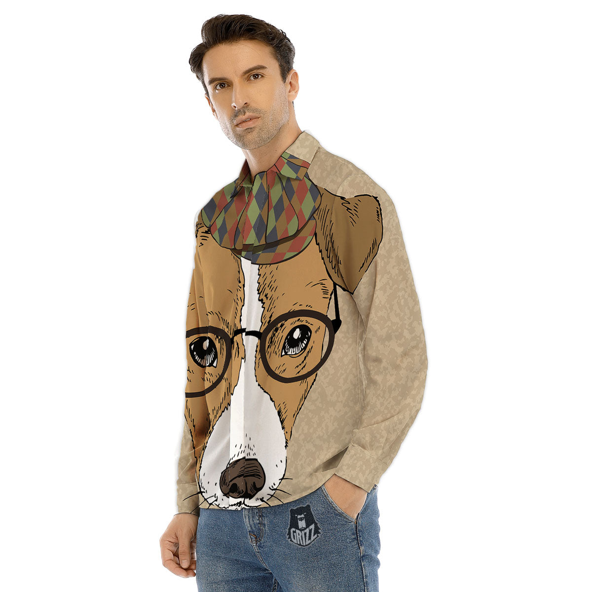 Portrait Jack Russell Terrier Print Men's Dress Shirts-grizzshop