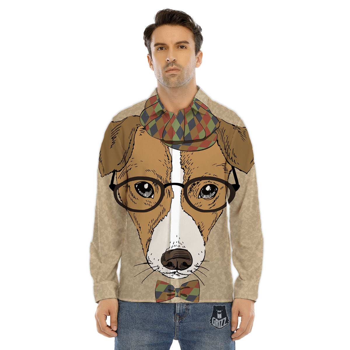 Portrait Jack Russell Terrier Print Men's Dress Shirts-grizzshop