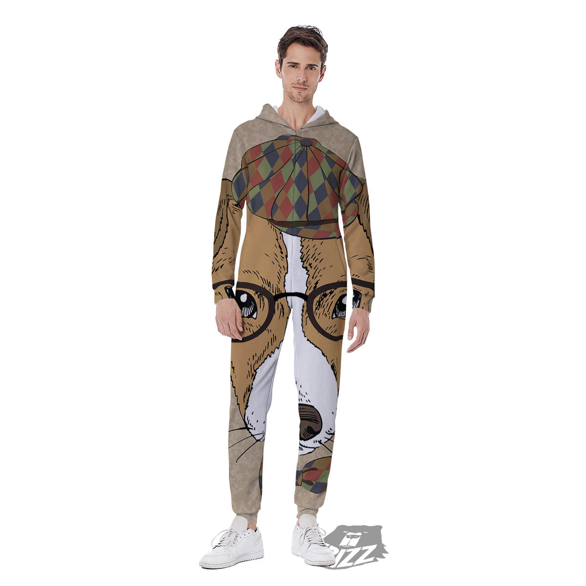 Portrait Jack Russell Terrier Print Men's Jumpsuit-grizzshop