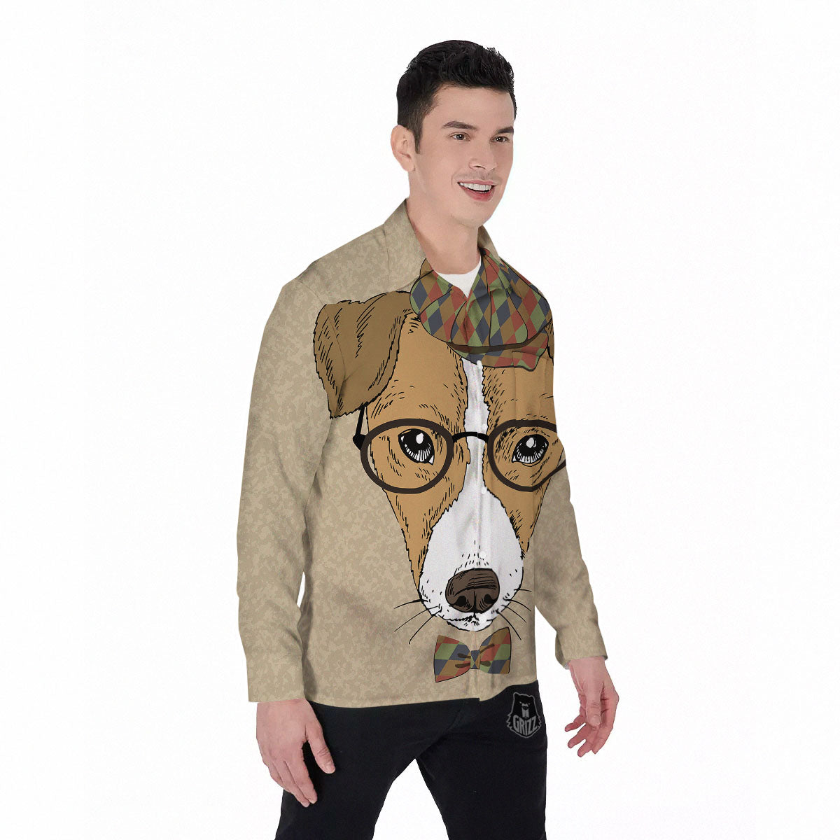 Portrait Jack Russell Terrier Print Men's Long Sleeve Shirts-grizzshop