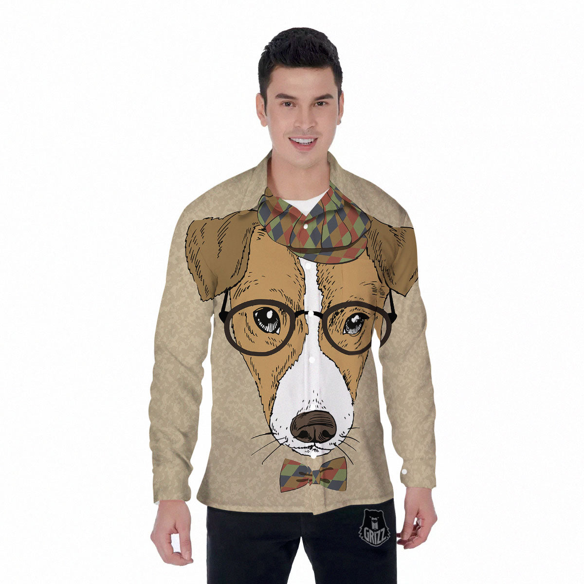 Portrait Jack Russell Terrier Print Men's Long Sleeve Shirts-grizzshop