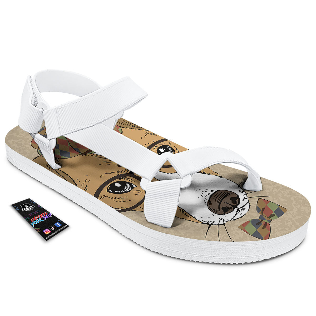 Portrait Jack Russell Terrier Print White Open Toe Sandals-grizzshop