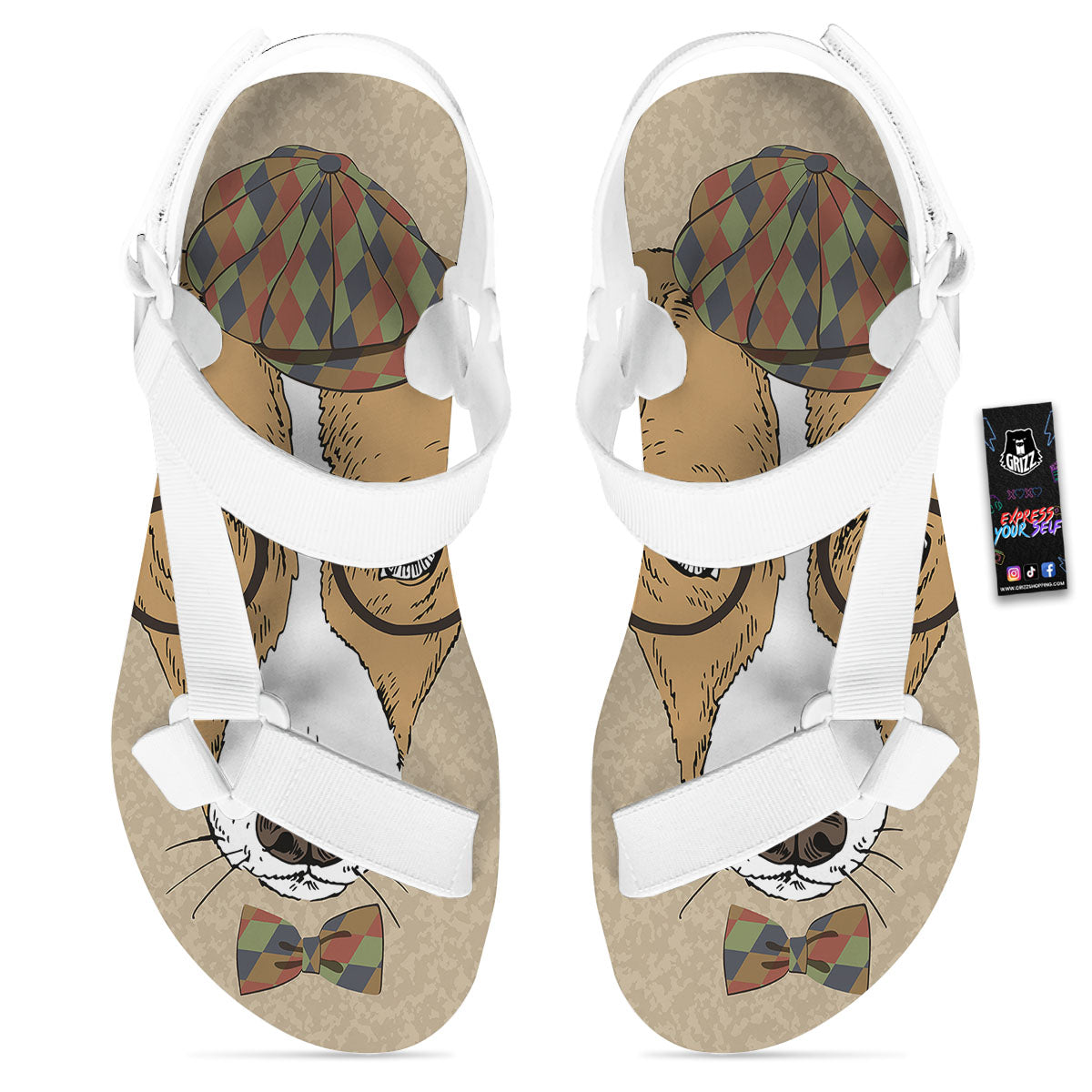 Portrait Jack Russell Terrier Print White Open Toe Sandals-grizzshop