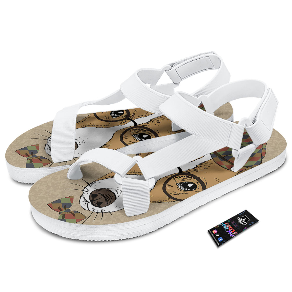 Portrait Jack Russell Terrier Print White Open Toe Sandals-grizzshop