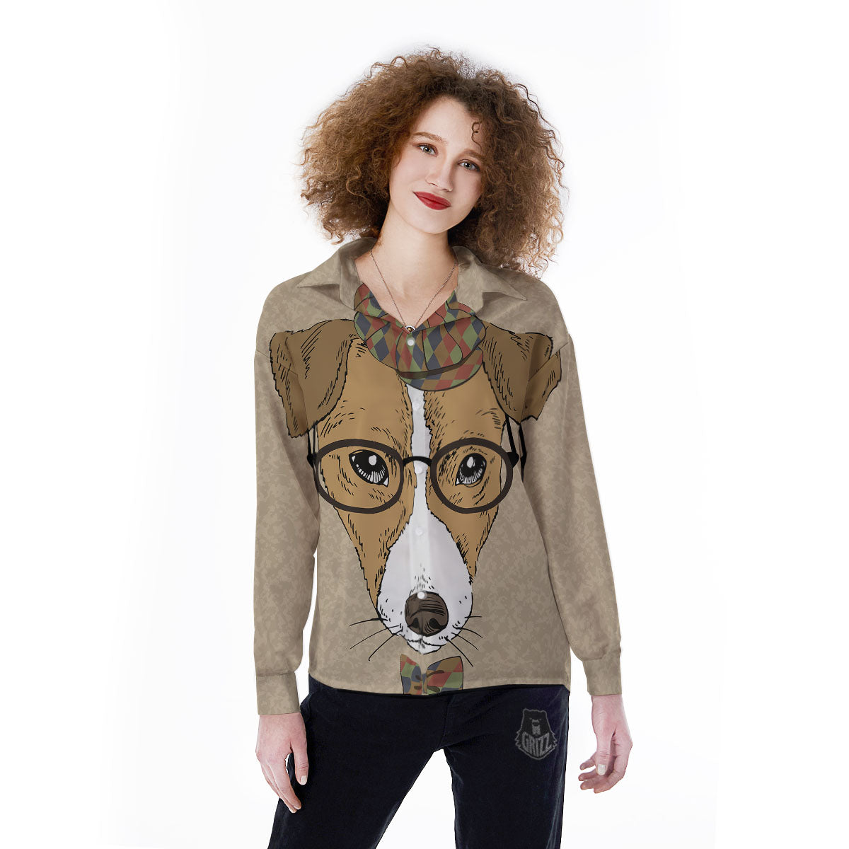 Portrait Jack Russell Terrier Print Women's Long Sleeve Shirts-grizzshop