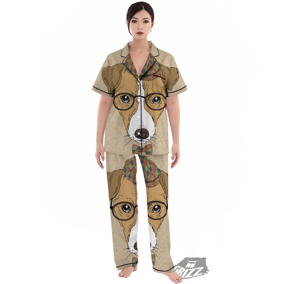 Portrait Jack Russell Terrier Print Women's Pajamas Set-grizzshop