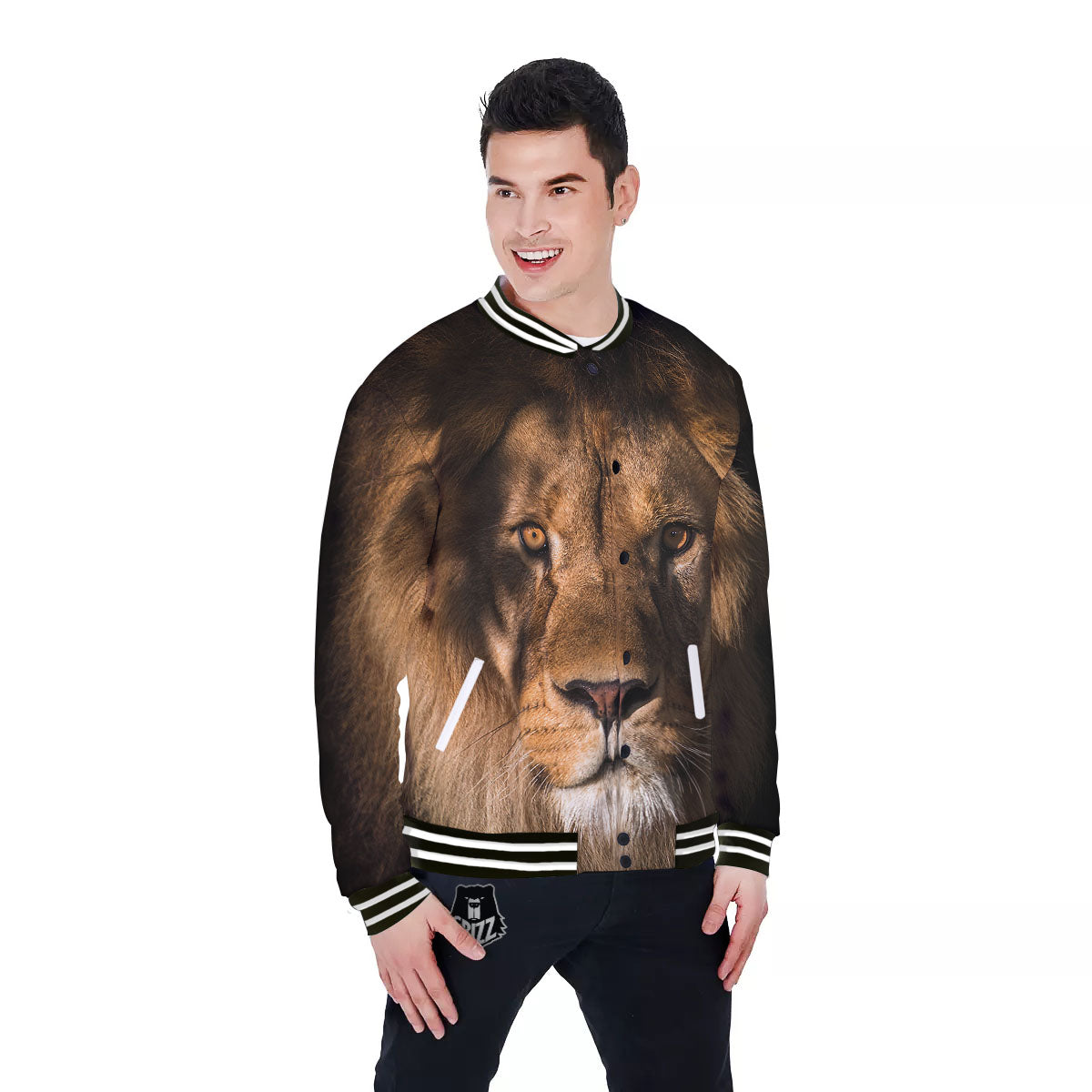 Portrait Leo Print Baseball Jacket-grizzshop