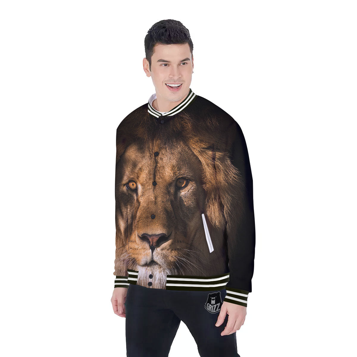 Portrait Leo Print Baseball Jacket-grizzshop