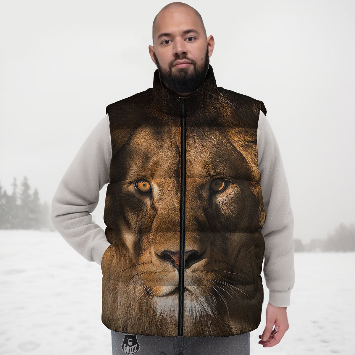 Portrait Leo Print Down Vest-grizzshop