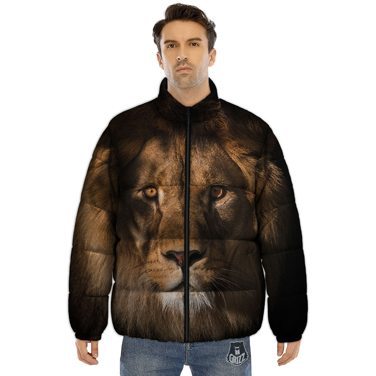 Portrait Leo Print Puffer Jacket-grizzshop