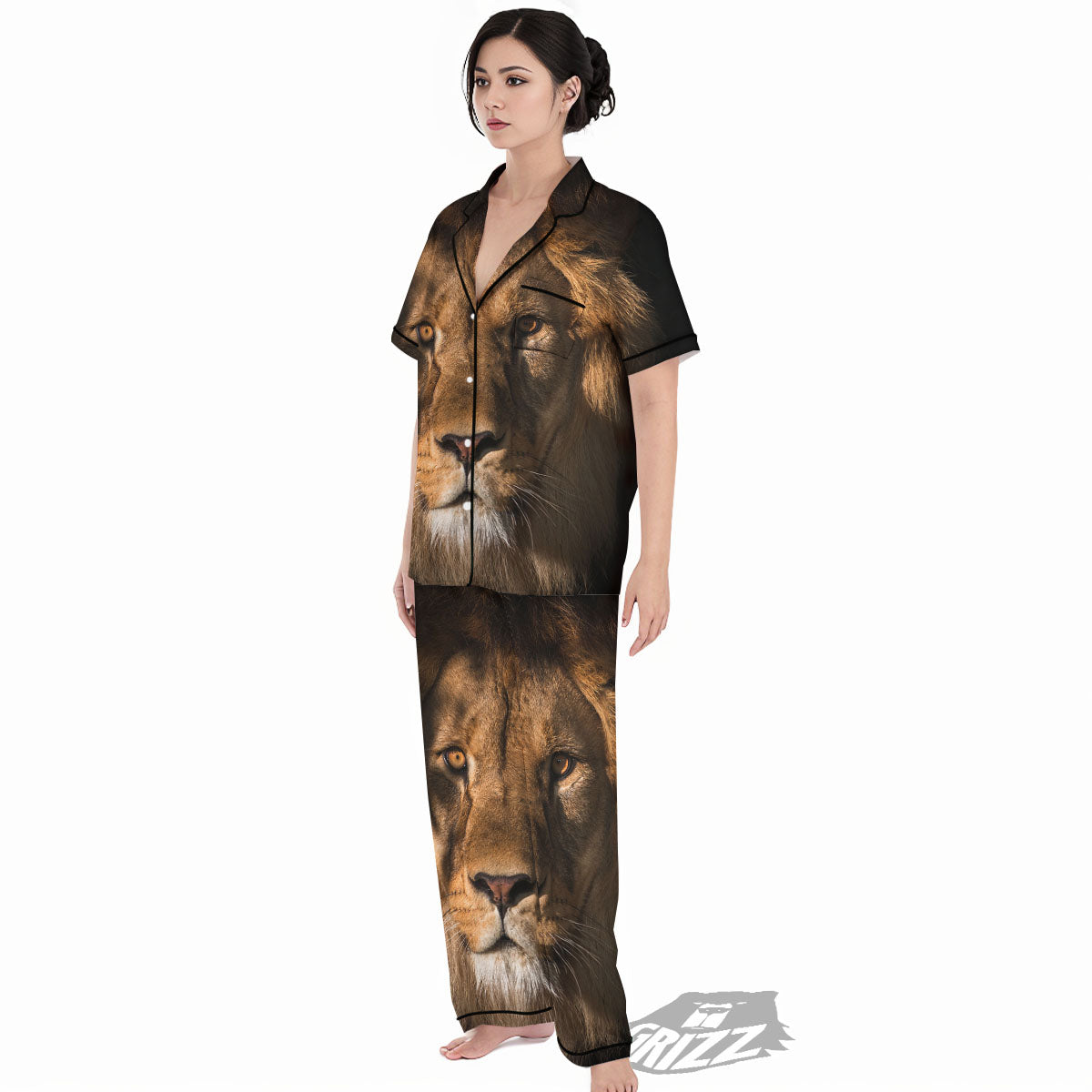 Portrait Leo Print Women's Pajamas Set-grizzshop