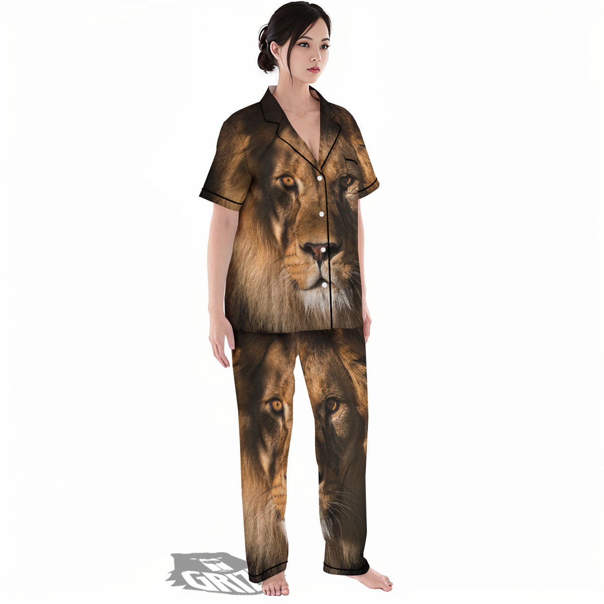 Portrait Leo Print Women's Pajamas Set-grizzshop
