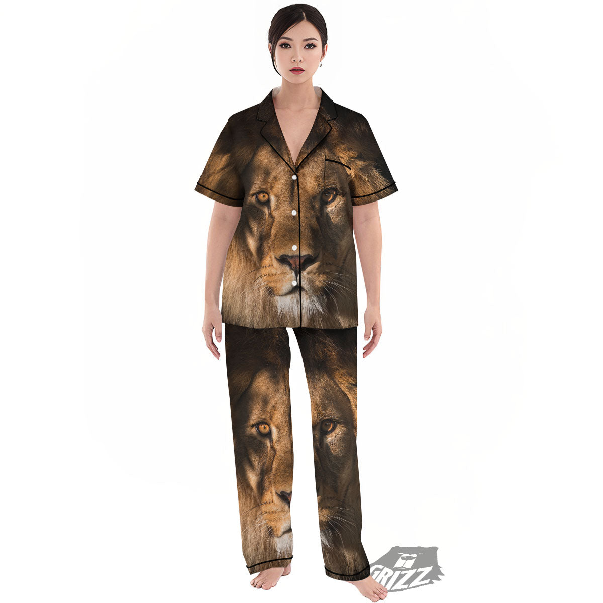 Portrait Leo Print Women's Pajamas Set-grizzshop