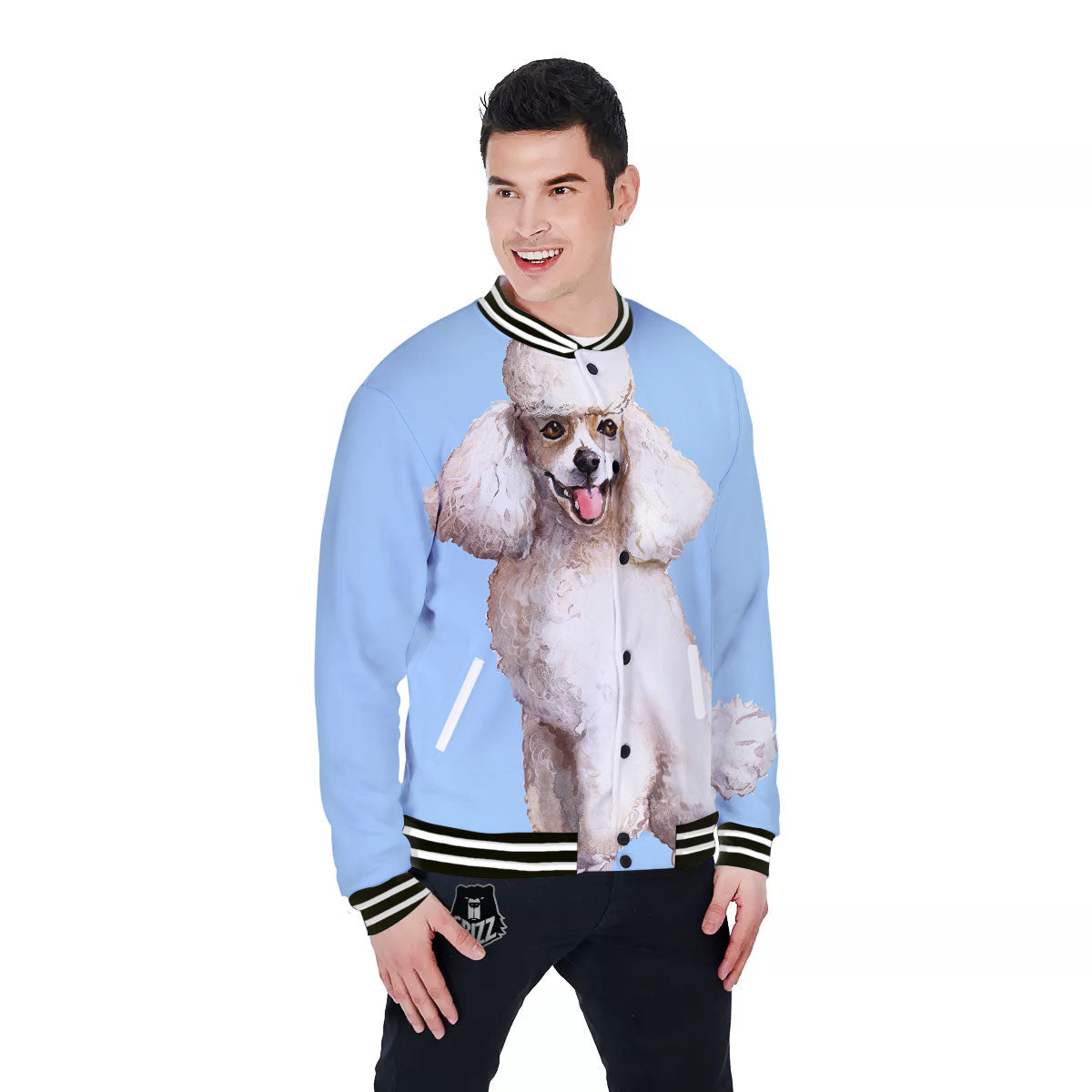 Portrait Poodle Print Baseball Jacket-grizzshop