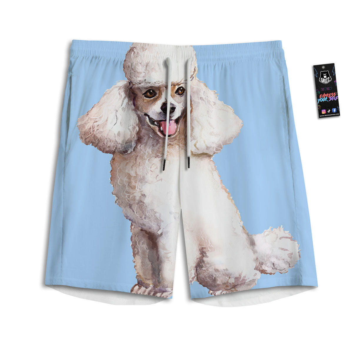 Portrait Poodle Print Men's Athletic Shorts