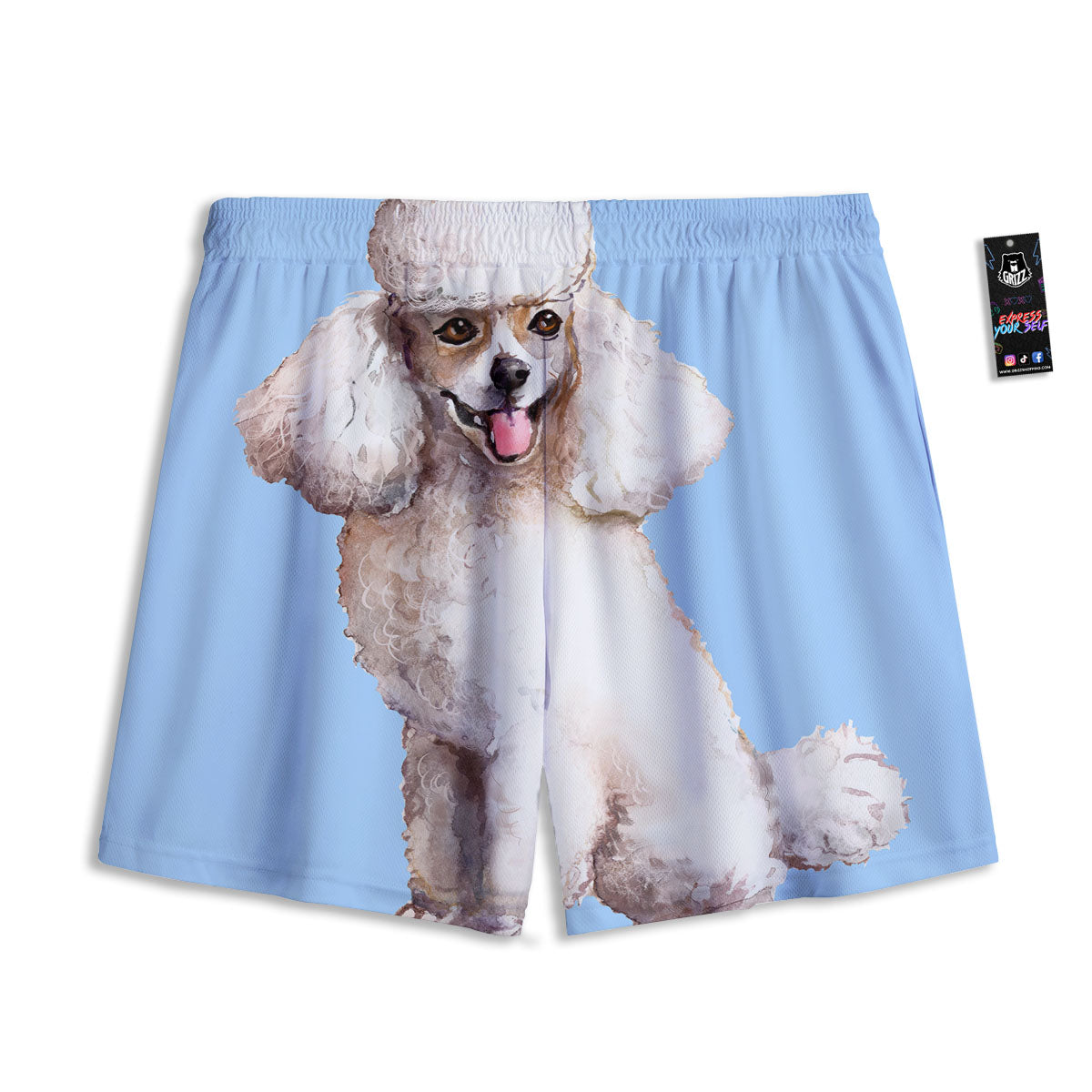 Portrait Poodle Print Mesh Shorts