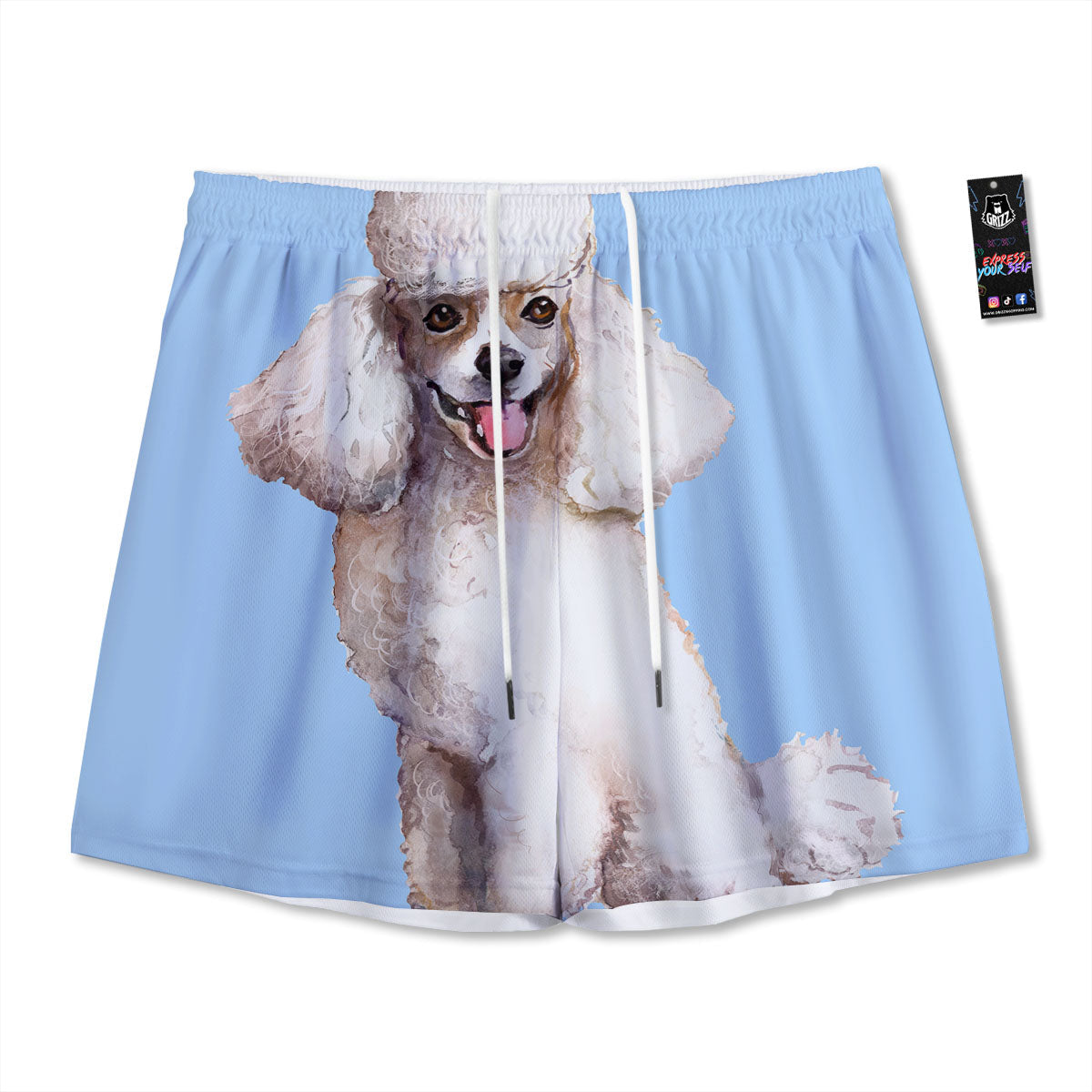 Portrait Poodle Print Mesh Shorts