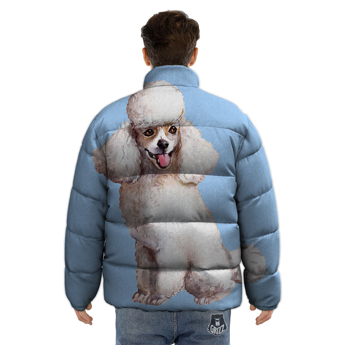 Portrait Poodle Print Puffer Jacket-grizzshop