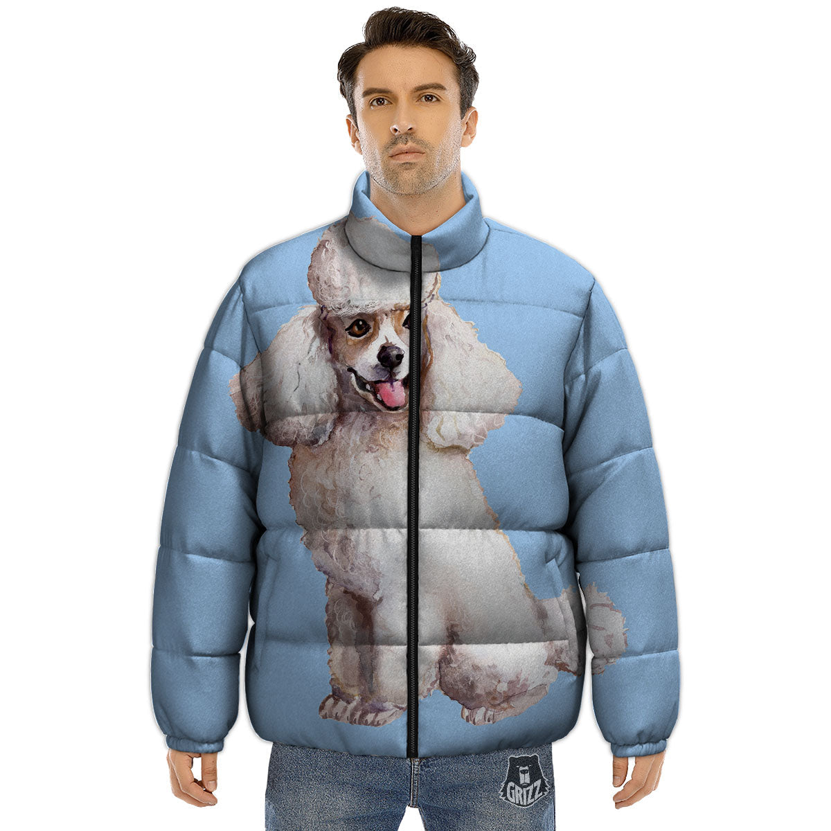 Portrait Poodle Print Puffer Jacket-grizzshop