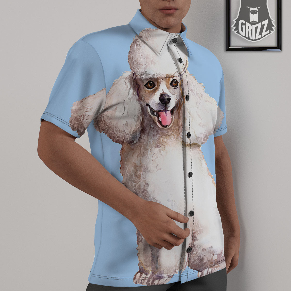 Portrait Poodle Print Untucked Shirts-grizzshop