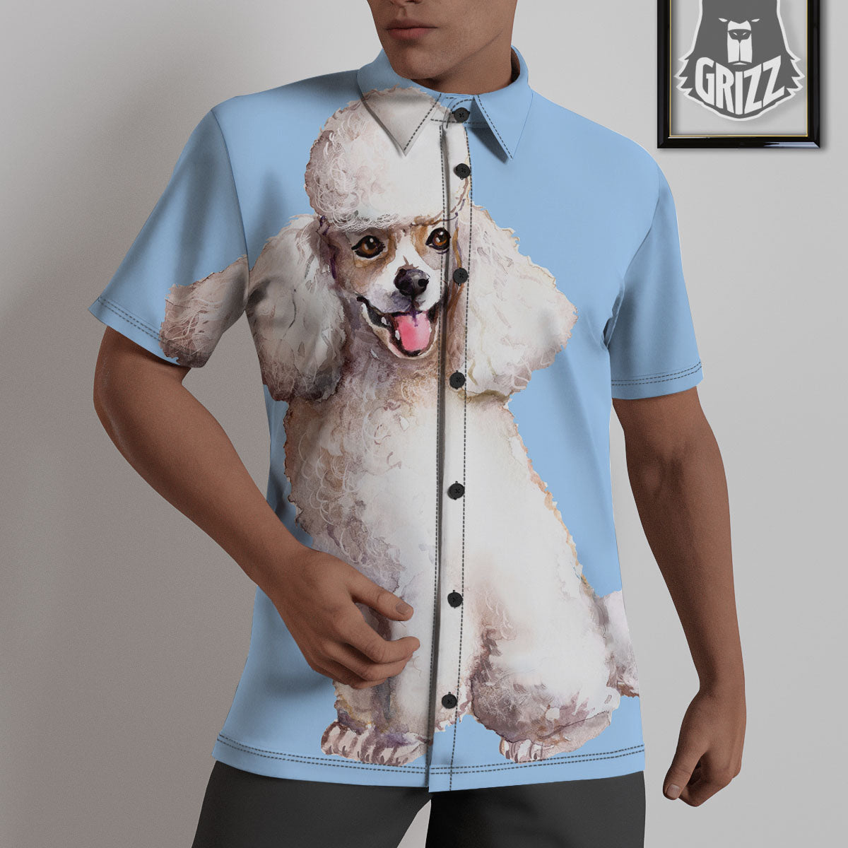 Portrait Poodle Print Untucked Shirts-grizzshop