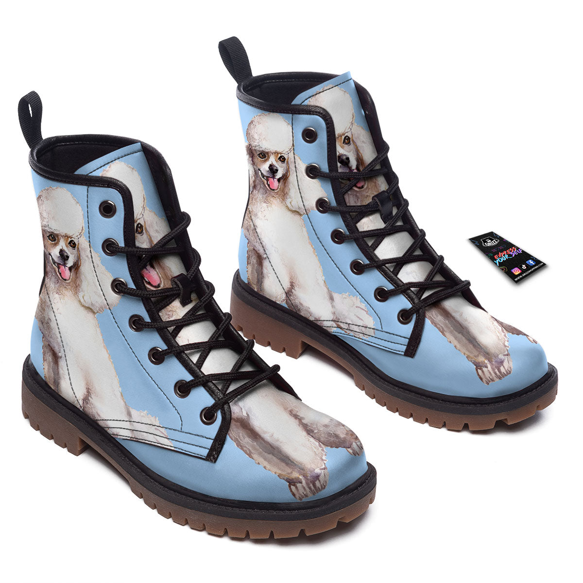 Portrait Poodle Print Work Boots-grizzshop