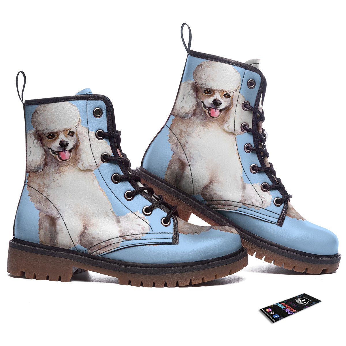 Portrait Poodle Print Work Boots-grizzshop