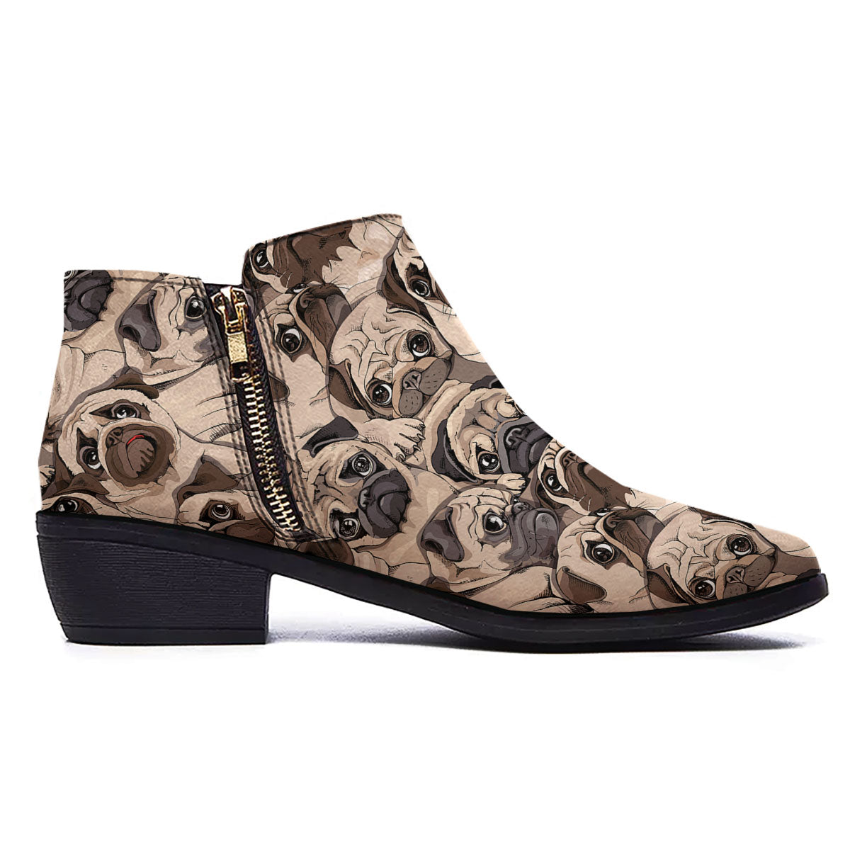 Portrait Pug Vintage Print Pattern Ankle Boots-grizzshop