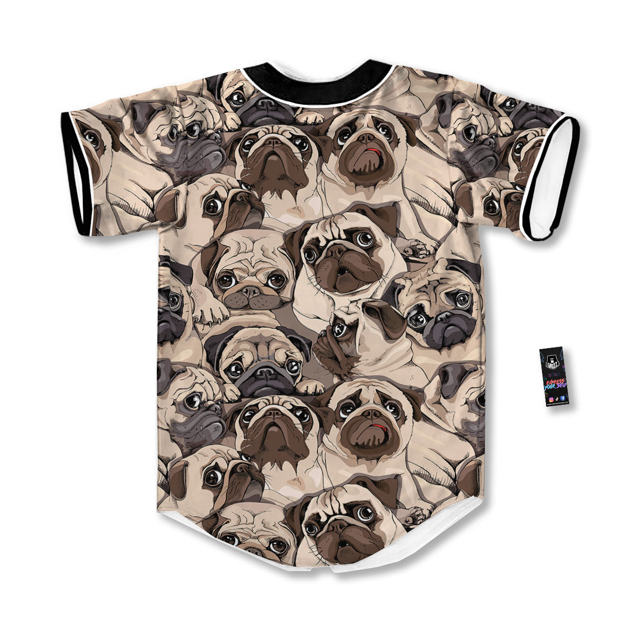 Portrait Pug Vintage Print Pattern Baseball Jersey-grizzshop