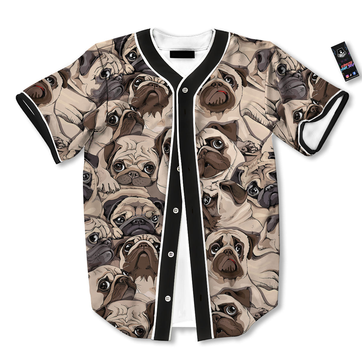 Portrait Pug Vintage Print Pattern Baseball Jersey-grizzshop