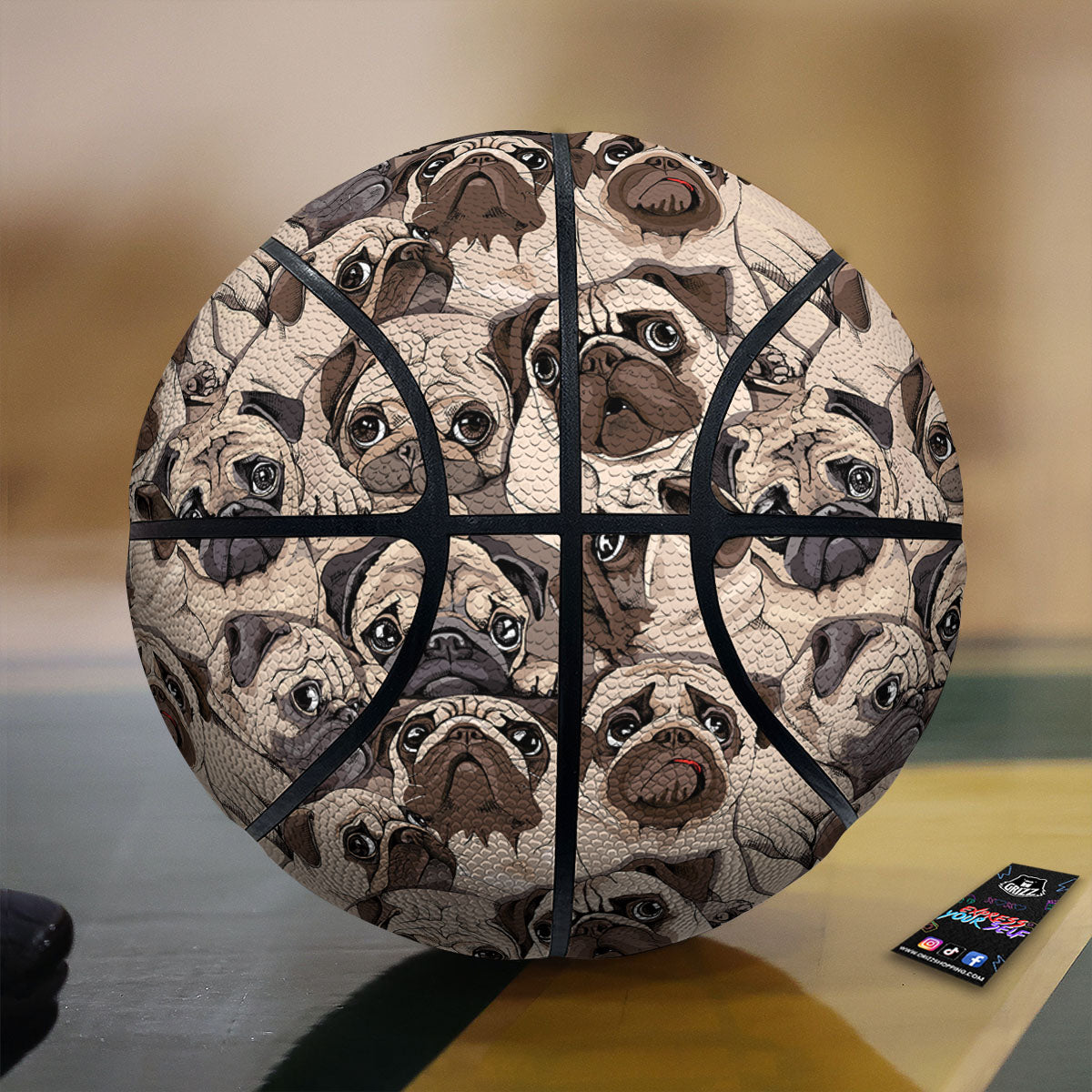 Portrait Pug Vintage Print Pattern Basketball