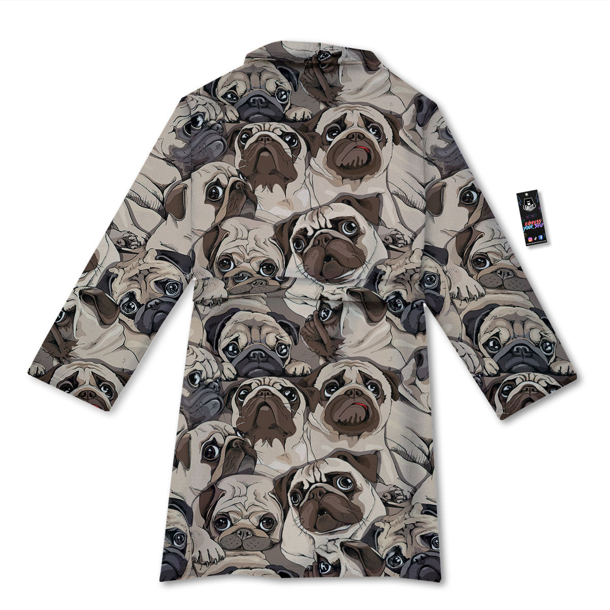 Portrait Pug Vintage Print Pattern Bathrobe-grizzshop