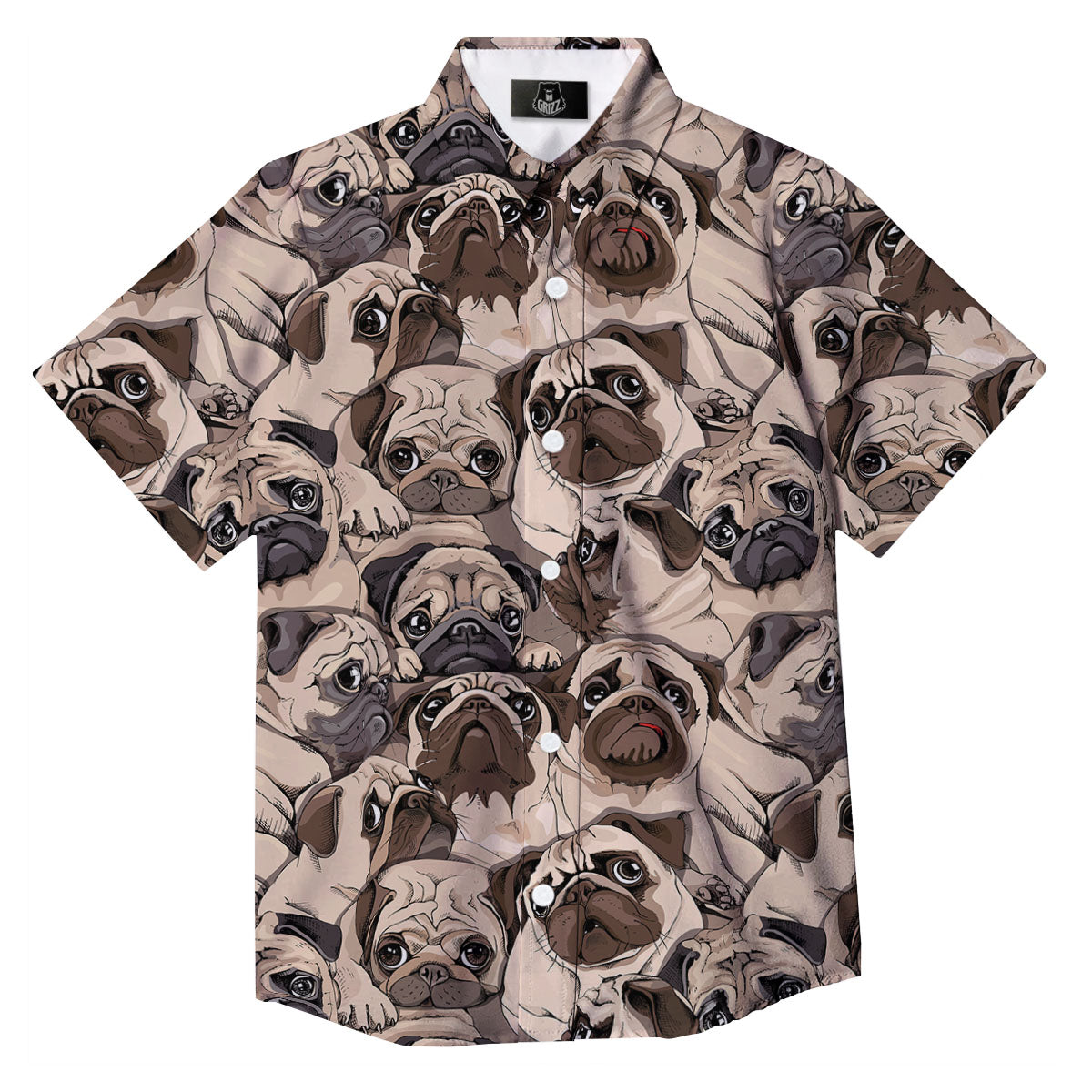 Portrait Pug Vintage Print Pattern Button Up Shirt-grizzshop