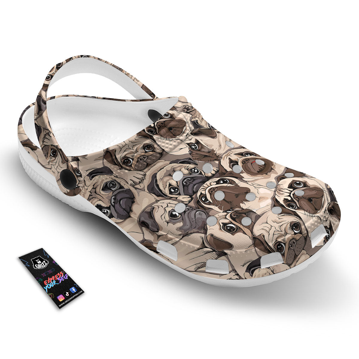 Portrait Pug Vintage Print Pattern Clog-grizzshop