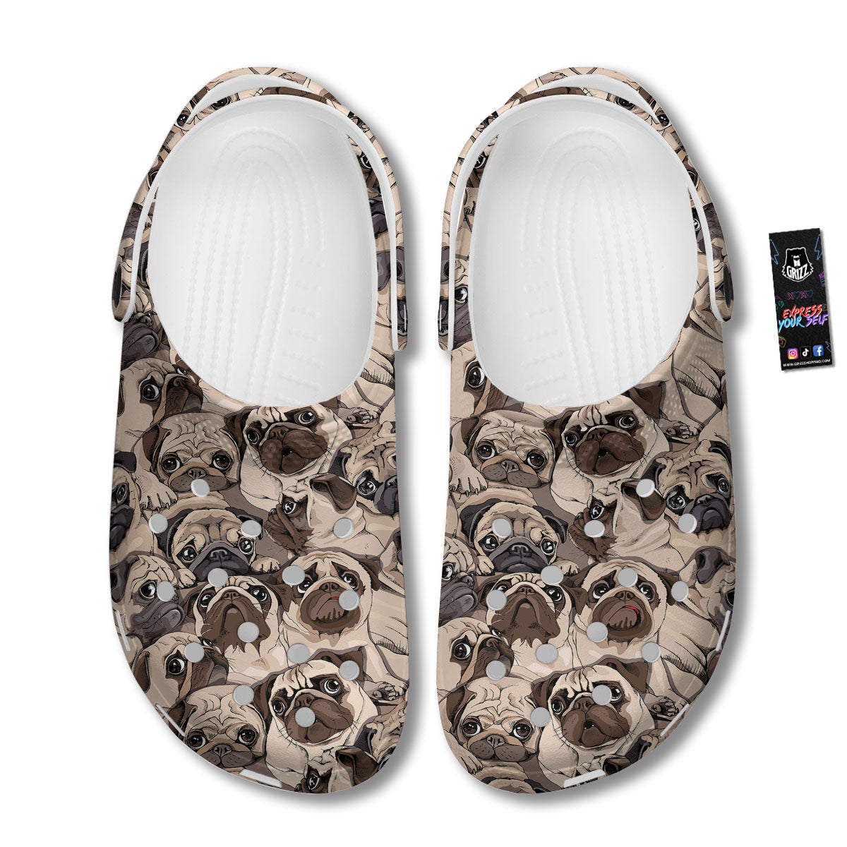 Portrait Pug Vintage Print Pattern Clog-grizzshop