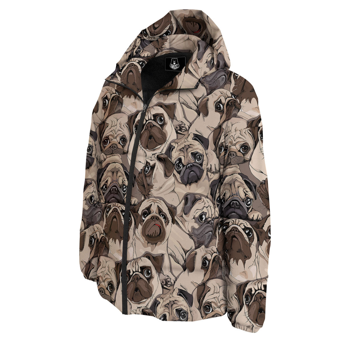 Portrait Pug Vintage Print Pattern Down Jacket-grizzshop