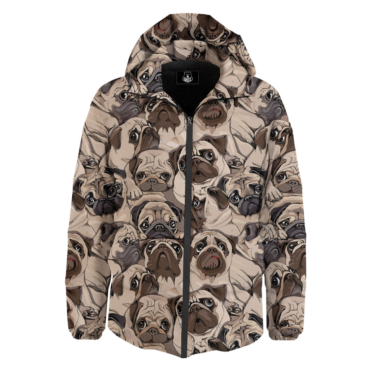 Portrait Pug Vintage Print Pattern Down Jacket-grizzshop