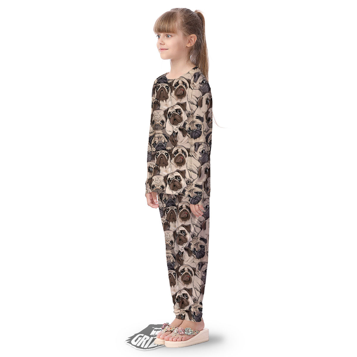 Portrait Pug Vintage Print Pattern Kid's Pajamas-grizzshop
